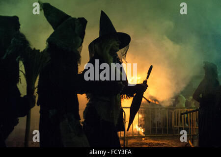 The participants in the carnival of Alsasua in Navarra disguised as witches Stock Photo