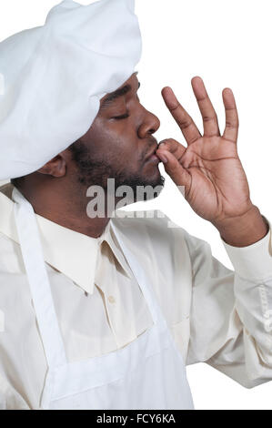 Black African American male chef showing his approval of the taste of food Stock Photo