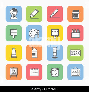 Painting Color Palette Line Icon On Black Background. Black Flat Style ...