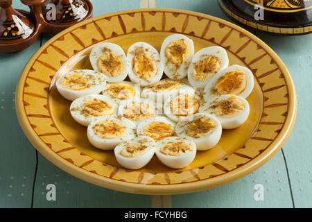 Moroccan traditional boiled eggs with salt and cumin for iftar in ramadan time Stock Photo