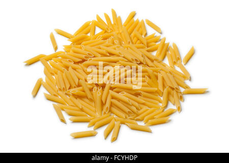 Heap of traditional Italian penne rigate on white background Stock Photo