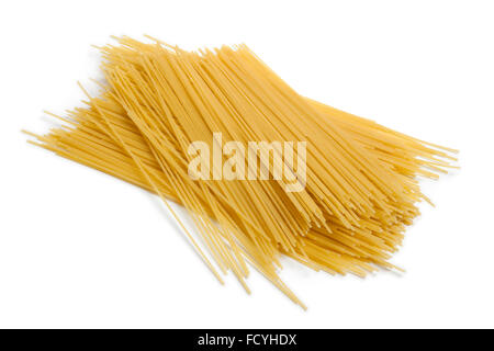 Heap of raw dried traditional Italian spaghetti on white background Stock Photo
