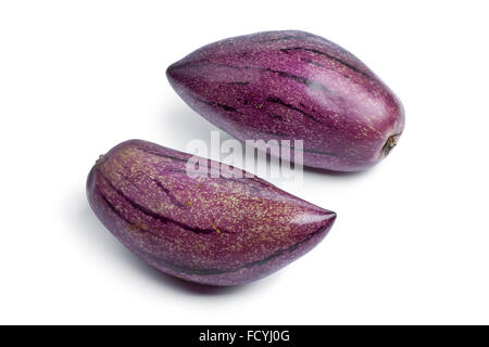 Fresh whole ripe pepino fruit on white background Stock Photo
