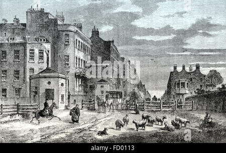 Street scene at Tyburn Turnpike, 1820, view of the entrance of Oxford Street, London, England Stock Photo