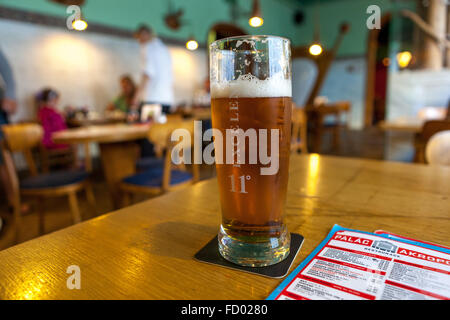 Freshly tapped beer, Palac Akropolis bar inside Zizkov Prague Czech Republic Stock Photo