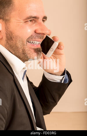 Office sales worker man overworked happy burn out tired Stock Photo