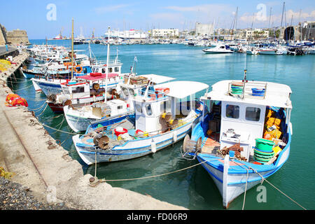 Fishing boats in port in Heraklion, Crete Island, Greece Stock Photo