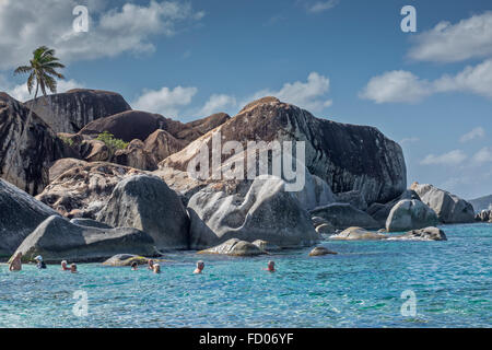 Swimmers At The Baths National Park Virgin Gorda British Virgin Islands West Indies Stock Photo