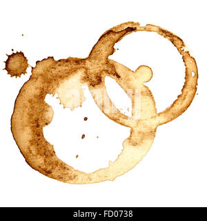 Coffee stains isolated on white background (Used real coffee) Stock Photo