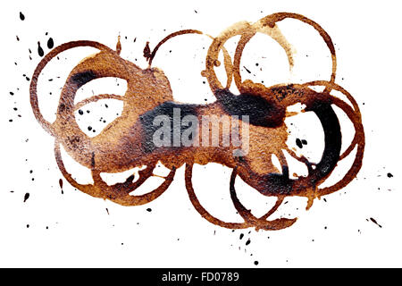Coffee stains isolated on the white background (Used real coffee) Stock Photo