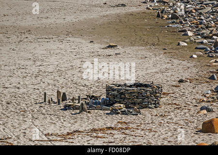 Structures On The beach Bay of Skaill Orkney islands UK Stock Photo