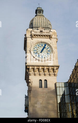 Clock tower of Gare de Lyon, mainline railway station terminal, building in Paris, France. Stock Photo
