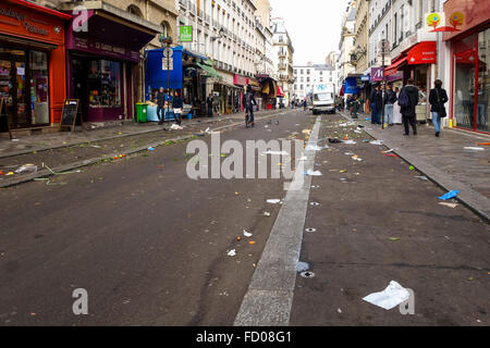 Waste left behind after the Fruit and vegetables outdoor market, Marché Aligre, at the square of Aligre, Aligre street, rue Aligre. Paris, France. Stock Photo