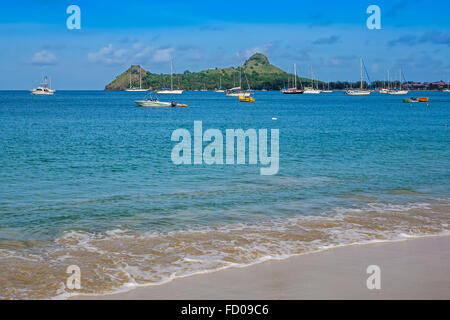 Boats At Pigeon Island Reduit Beach St. Lucia West Indies Stock Photo