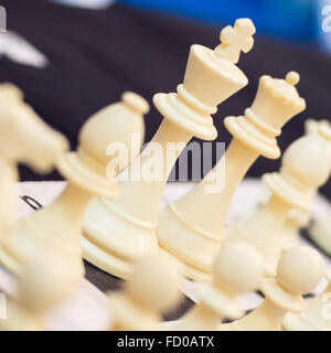 King chess pawns. Close up image of Chessboard, focus on king Stock Photo