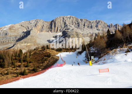 The ski slope and skiers at Passo Groste ski area, Madonna di Campiglio, Italy Stock Photo