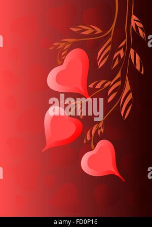 14 February Day Artistic Drawn Red Hearts Love Background, Vector 