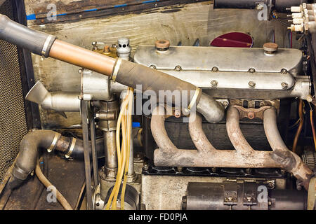 Detail of engine of old historical vintage car Stock Photo
