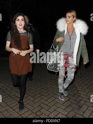 Katie Price leaves the New Woking Theatre with co-star Carla Nella having both appeared in a performance of the pantomime 'Sleeping Beauty'. When a photographer asked Katie if she had enjoyed her Christmas, he was blanked.  Featuring: Carla Nella, Katie P Stock Photo