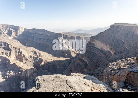 View over the Wadi Ghul (Grand Canyon) in Sultanate of Oman, Middle East Stock Photo
