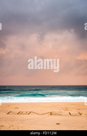 LOVE U - Praia grande Sintra, love's message Stock Photo