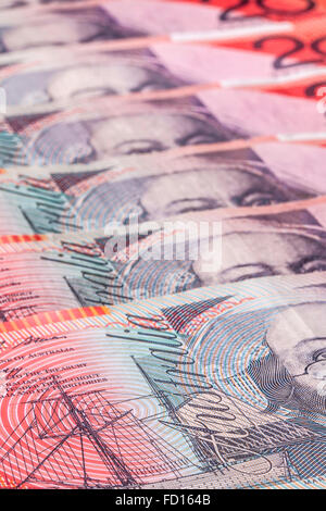 Australian twenty dollar notes ($20 AUD) Stock Photo