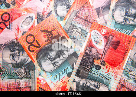 Australian twenty dollar notes ($20 AUD) Stock Photo