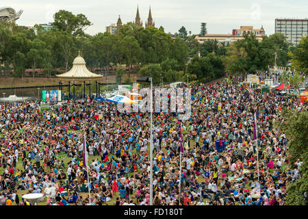 Adelaide, Australia - January 26, 2016: Australia Day celebration in Elder Park with lots of people of different nationalities. Stock Photo