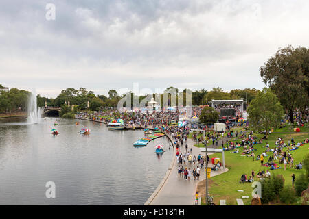 Adelaide, Australia - January 26, 2016: Australia Day celebration in Elder Park with lots of people of different nationalities. Stock Photo