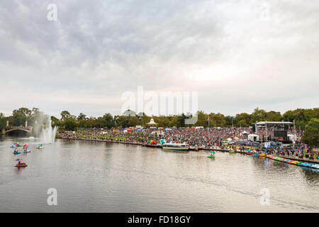 Adelaide, Australia - January 26, 2016: Australia Day celebration in Elder Park with lots of people of different nationalities. Stock Photo