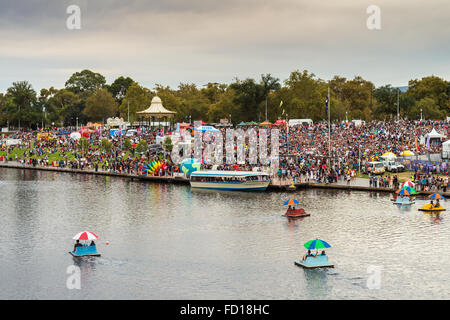 Adelaide, Australia - January 26, 2016: Australia Day celebration in Elder Park with lots of people of different nationalities. Stock Photo