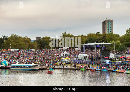 Adelaide, Australia - January 26, 2016: Australia Day celebration in Elder Park with lots of people of different nationalities. Stock Photo