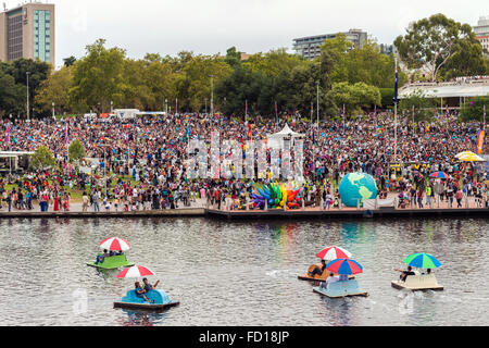 Adelaide, Australia - January 26, 2016: Australia Day celebration in Elder Park with lots of people of different nationalities. Stock Photo