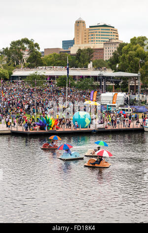 Adelaide, Australia - January 26, 2016: Australia Day celebration in Elder Park with lots of people of different nationalities. Stock Photo