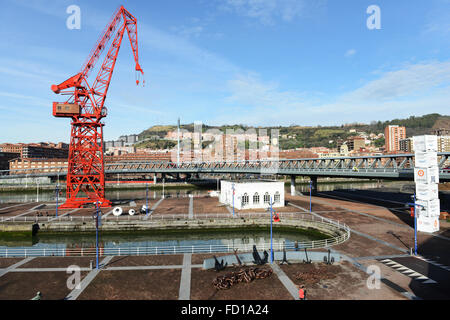 LA CAROLA Crane decorates the old shipyards area of Bilbao. Stock Photo