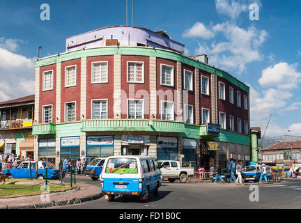 retro vintage buildings in street of central addis ababa ethiopia Stock Photo