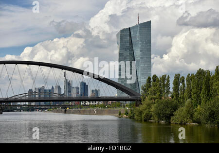 Osthafenbrücke bridge and European Central Bank, ECB, Frankfurt am Main, Hesse, Germany Stock Photo