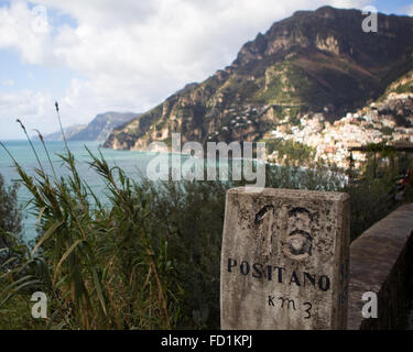 Distance marker on the Amalfi Coast road Stock Photo