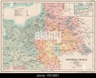 NORTHERN FRANCE 1066: Normandy &c. Non-Feudal divisions, 1902 antique map Stock Photo