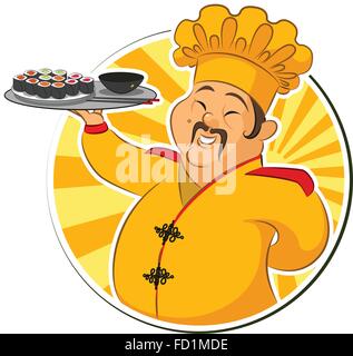 Cook restaurant. Japan. Sashimi. Vector illustration isolated on a white background Stock Vector
