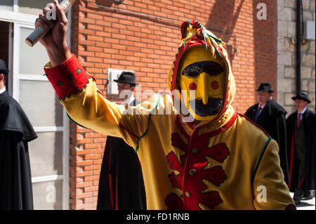 The colacho, burlesque pantomime representing the devil, accompanied by the council through the streets threatening Stock Photo