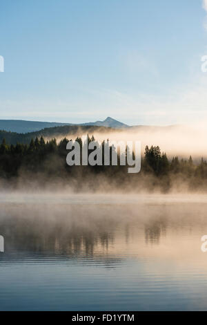 Fog above lake, Dutch Lake, Clearwater, British Columbia, Canada Stock Photo