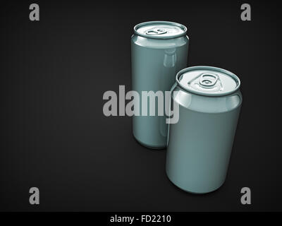 pair metallic beer cans with grey empty blank surfaces. template for placing design of beverage drinks. Stock Photo
