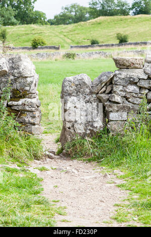 Squeeze stile, or squeezer stile, in a dry stone wall, Lathkill Dale, Derbyshire, Peak District, England, UK Stock Photo