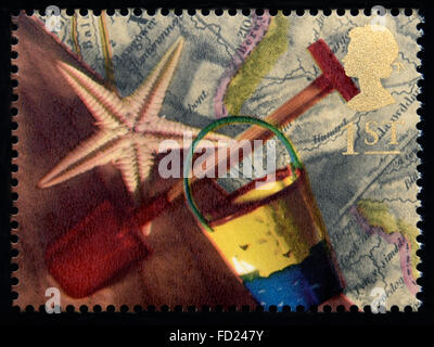 Postage stamp. Great Britain. Queen Elizabeth II. 1992. Greetings stamps. 'Memories'. Bucket, Spade and Starfish.1st. Stock Photo