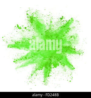 Explosion of green powder, isolated on white background Stock Photo