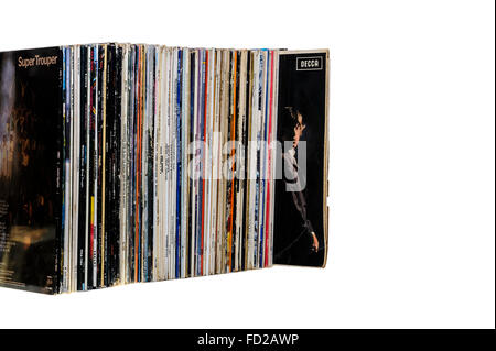 A row of long playing vinyl albums. Stock Photo