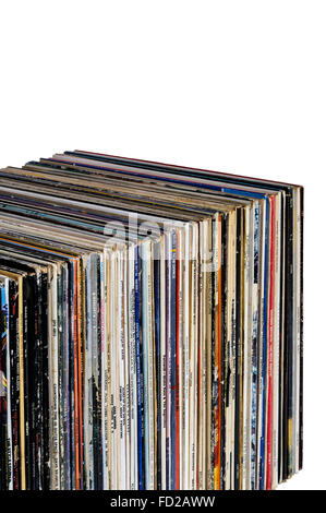 A row of long playing vinyl albums. Stock Photo