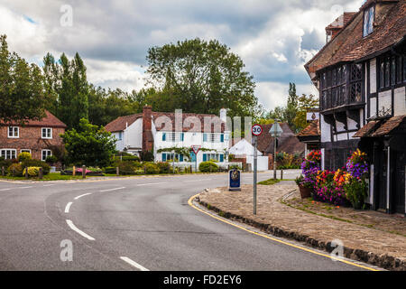 The main road through the pretty village of Biddenden in Kent. Stock Photo