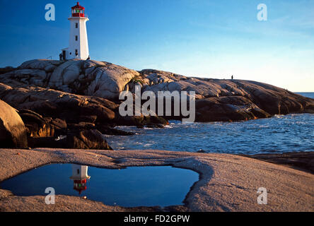 Peggy's Cove Lighthouse and reflection,Nova Scotia Stock Photo